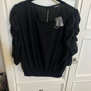 NWT Express Black Ruffled 3/4 Sleeve Blouse